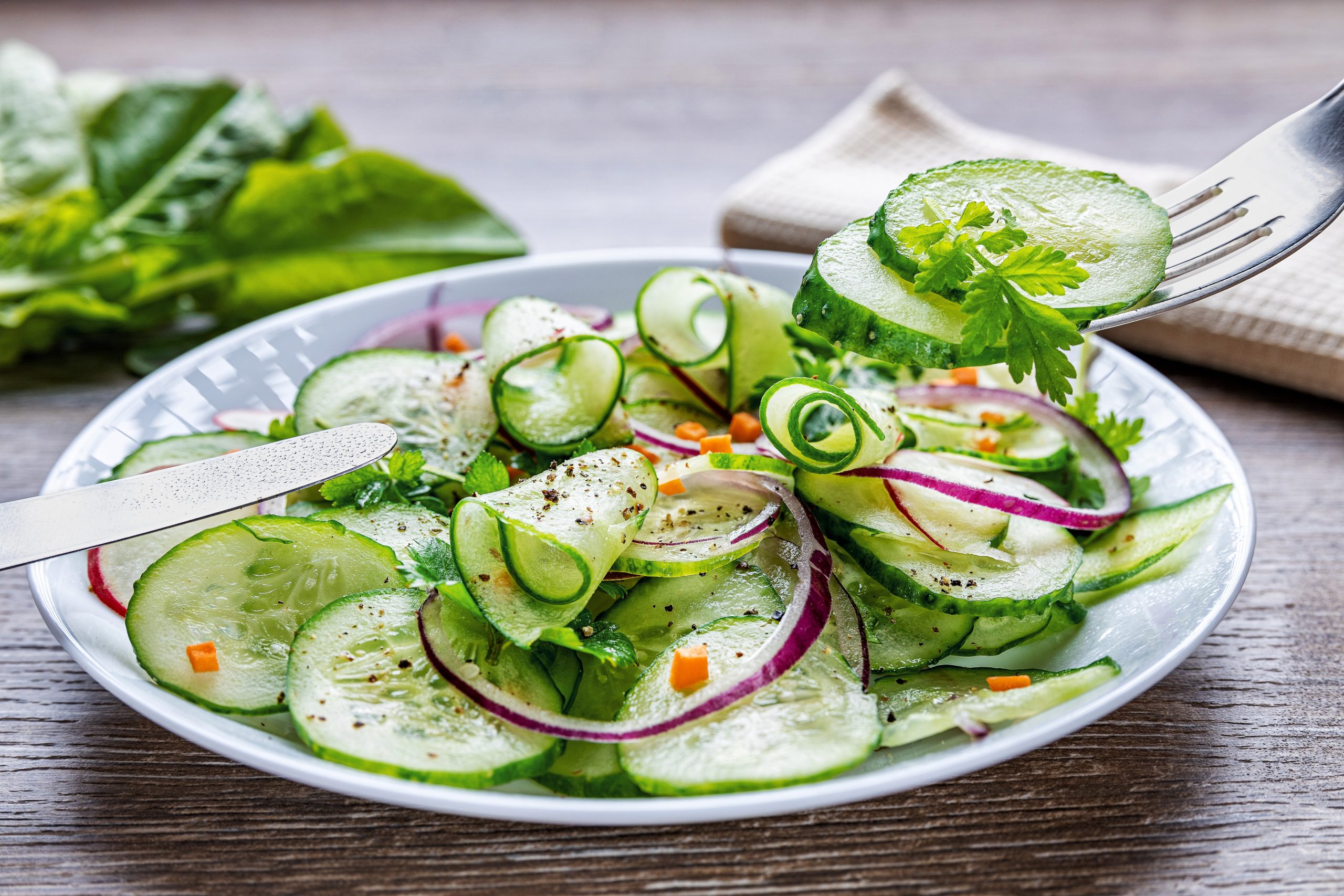Healthy,Diet,Green,Salad,With,Cucumbers,In,A,White,Plate,