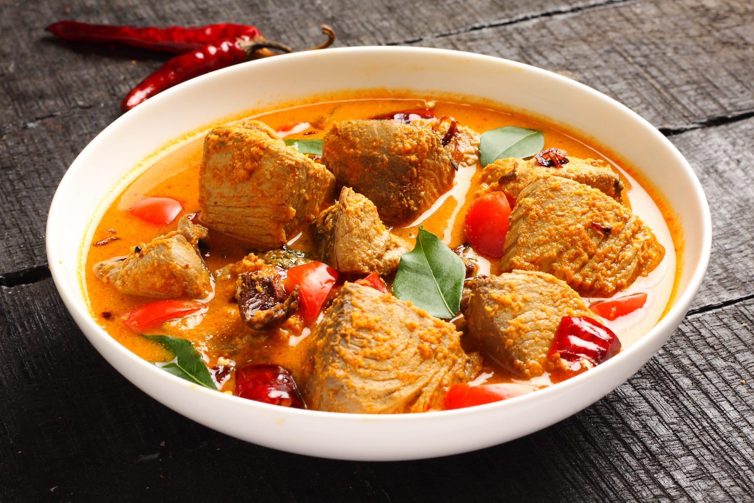 Delicious,Sea,Food,Curry,Served,In,White,Bowl. Fish Masala - Indian Foods
